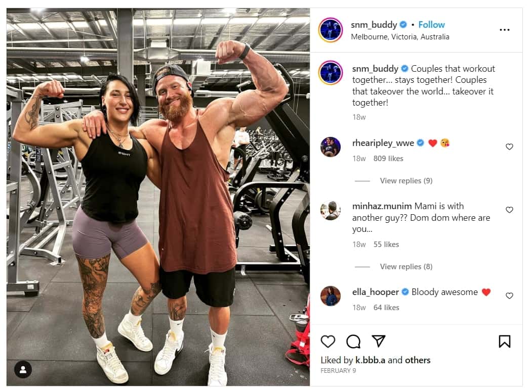 Image of Rhea Ripley and Matthew Adams working out together