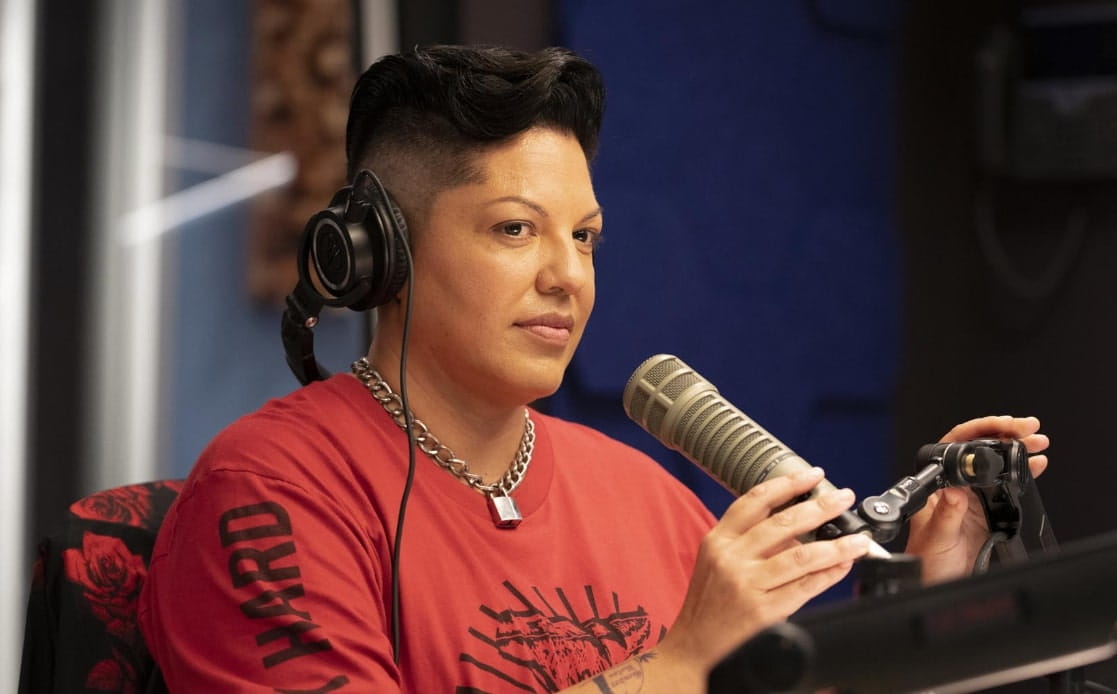 Image of Sara Ramirez in a radio show guesting